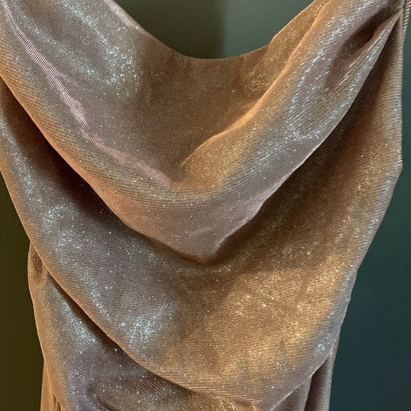 Pink Gold Slip Dress Cowl Neck Sleeveless Cocktail sparkly mermaid - Picture 3 of 6